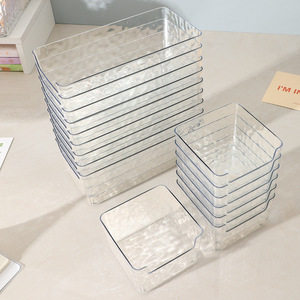 Desktop <b>Storage</b> <b>Box</b> Acrylic Transparent Long Rectangular With Stripe Pattern For Stationery Organizing - Product Image 2