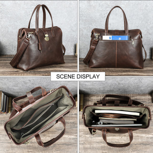 Sac <span class=keywords><strong>de</strong></span> médecin en cuir pleine fleur vintage résistant à l'usure, avec fermeture éclair oblique, pouvant contenir un ordinateur portable <span class=keywords><strong>de</strong></span> 14,2 pouces - Product Image 2