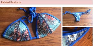 Maillot de bain bikini à couverture complète pour femmes en néoprène imprimé floral licou cravate triangle latéral - Product Image 6