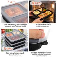 Boîte à lunch en plastique PP personnalisée à 4 compartiments, pouvant être chauffée au micro-ondes, avec un couvercle pour les contenants de nourriture à emporter