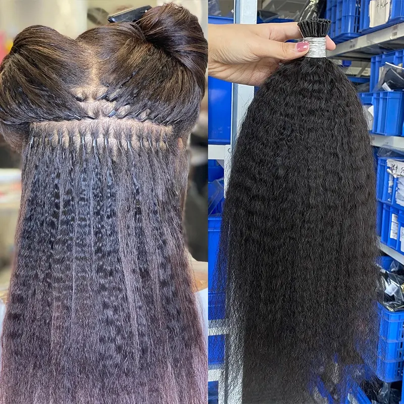 Brazilian Kinky Straight Micro Links I Tip Human Hair Extensions For Black Women 100gram Natural Black