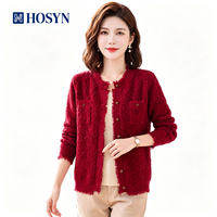 Cardigan en laine 100% tricoté sur mesure, pull jacquard à col rond pour femmes, motif rose 3D, ourlet à franges, boutons dorés, OEM/ODM.