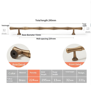Brass Bamboo Shape Eco-Friendly Wardrobe Door Handles American Modern Minimalist Luxury Gold <strong>Drawer</strong> Pulls for Cabinet Wine - Product Image 5