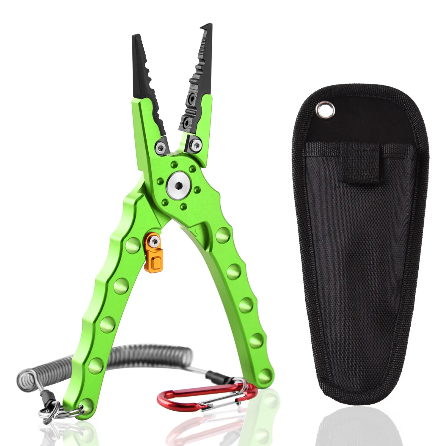 Top Right FP002 Aluminum Fishing Pliers with Sheath Lanyard and self locking system split ring pliers