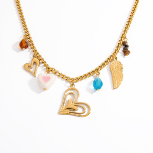 Collar de acero inoxidable con colgante de alas de corazón, chapado en oro de 18 quilates, cadena para clavícula, para mujer, regalo, joyería. - Product Image 5