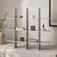 Étagère grille contemporaine en aluminium brossé 40x40x10cm sans base, organisateur métallique pour salon, cuisine, salle de bain, décoration de bureau