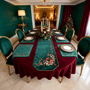 Luxury Embroidered Cotton <b>Table</b> <b>Runner</b> with Red Cardinals and Holly Pattern Traditional Home & Hotel Decor Washable - Product Image 1