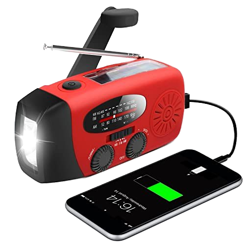 Portable 2000mAh NOAA Emergency Radio Weather Alert Hand Crank Solar Dynamo Rechargeable Speaker Flashlight Water-resistant