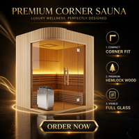 Cabine de sauna d'angle intérieure en hemlock pour 1-2 personnes, avec chauffage électrique à pierres, cabine vapeur d'angle arrondie pour maison, hôtel, spa