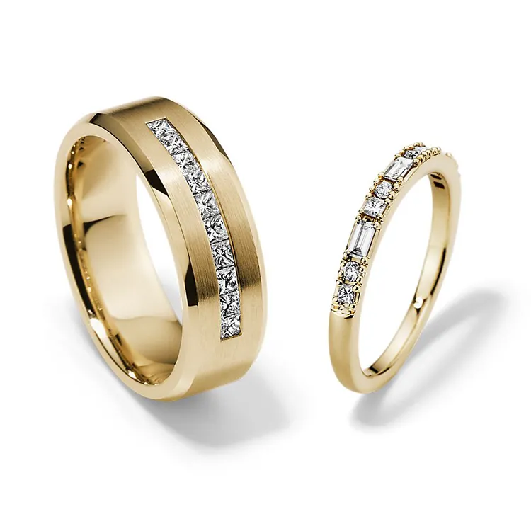 MEDBOO Wholesale Jewellery Classic True 9K 14K 18K Real Gold 0.78CT Moissanite Diamond Wedding Ring Set Jewelry For Couples