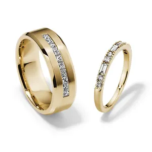 MEDBOO Wholesale Jewellery Classic True 9K 14K 18K Real Gold 0.78CT Moissanite Diamond Wedding Ring Set Jewelry For Couples