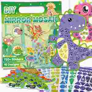 ที่คั่นหนังสือเด็กอเนกประสงค์ ไดโนเสาร์น่ารัก ของเล่นงานฝีมือ DIY สติ๊กเกอร์เลเซอร์โมเสก 10 แท็กสร้างสรรค์สำหรับเด็ก - Product Image 1