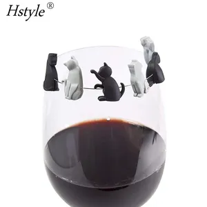 Wine Glass Drink Markers Set of 6 Cute Cat Glass Identifiers Reusable Glass Identifiers Tea Bag Holder for Cup SD2306