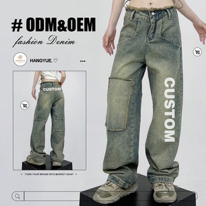 Custom High Quality 100% Cotton <strong>Denim</strong> <strong>Jeans</strong> for Women Vintage Street Style Casual <strong>Jeans</strong> Distressed Loose Wide Leg Women <strong>Jeans</strong> - Product Image 1