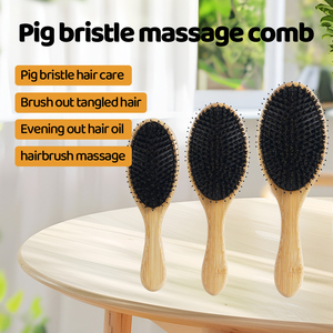 Peine de bambú natural con cojín de aire para alisar y definir rizos, cepillo de madera con cerdas para el cabello y la barba. - Product Image 2
