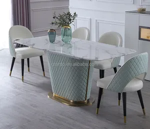 畅销家用中密度纤维板桌椅不锈钢定制彩色餐桌椅客厅金框餐桌椅
