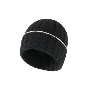 Unisex Wool Knitted Beanie Black Solid Color Warm Windproof Foldable Hat For Outdoor Cycling Winter Protection - Product Image 1