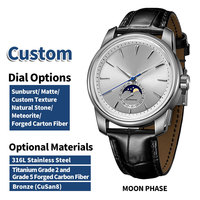 Fabricant OEM ODM, montre personnalisée avec logo, montre mécanique à phase de lune pour homme, cadran gris soleil, mouvement automatique NH35