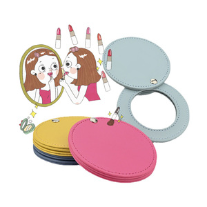 Espejo redondo de PU Mini herramienta cosmética de mano Espejo de maquillaje Espejo de belleza de bolsillo de viaje - Product Image 2