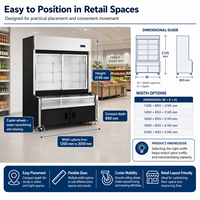 Congelador Comercial de Doble Puerta de Vidrio para Exhibición, Enfriador de Bebidas y Lácteos para Supermercado, con Iluminación LED y Puerta Corredera Inferior
