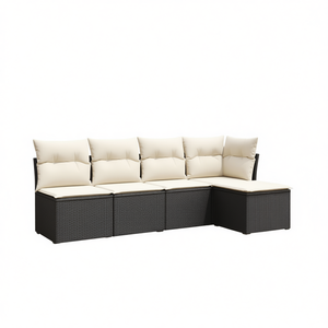 Conjunto de Sofá Modular de Jardín en Ratán Negro con Cojines de Espuma de Alta Densidad, Muebles de Exterior de Diseño Contemporáneo - Product Image 1