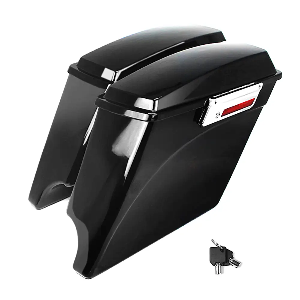 Painted Vivid Black Installed Motorcycle Stretched Extended Hard Saddlebags For Harley Touring 1994-2013