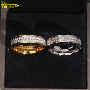 وصول جديد، مخزون بالجملة، خاتم رجالي عصري بتصميم هيب هوب مرصع بصفين من الأحجار، مجوهرات رجالية من الفولاذ 316L مرصعة بالكامل بأحجار الموزانيت الماسية VVS - Product Image 4