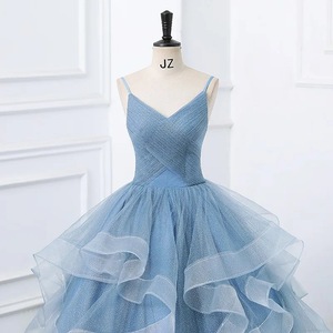 Sky Blue Ball Gown Evening Dress Strapless Empire Waist Ruffles Formal Party Wear - Product Image 2