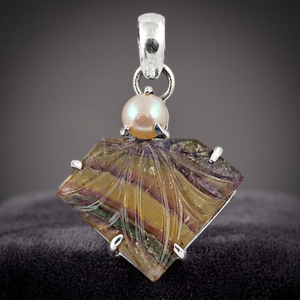 Pendentif géométrique en agate Art Palace avec perle d'imitation, plaqué argent, style vintage, charme unisexe, certifié par une tierce partie - Product Image 1