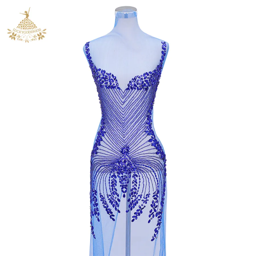 Navy blue rhinestone wedding dress multicolor bridal gowns applique for modern dress DRA-434