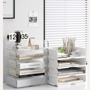 Transparent Acrylic <b>File</b> Organizer Rectangle Standing Type Large Capacity Layered Storage <b>Box</b> For Desk Study Drawer Style - Product Image 4