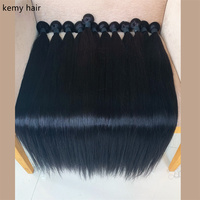 KEMY HAIR Ensemble de mèches de cheveux humains vierges brésiliens Remy, avec fermeture en dentelle, à texture lisse, à double trame, sans perte de cuticule.