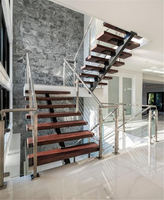 CBMMART Moderne Treppe aus Kohlenstoffs tahl Glas geländer Gerade LED-Licht Glass tufen Treppe