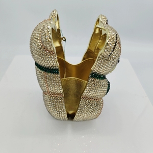 Cute <strong>Green</strong> Bow Flat Bottom Full of Diamonds Bear Dinner Bag Luxury Banquet Diamond <strong>Clutch</strong> Women's Rhinestone Bolsa Feminina - Product Image 3