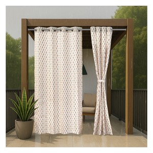 Rideaux imperméables Folk Flower avec tissu polyester teint en masse de qualité supérieure pour balcon extérieur, patio et jardin - Product Image 1