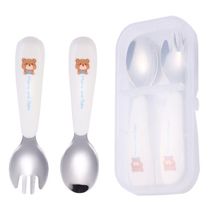 Cuchara y tenedor infantiles de dibujos animados, cuchara de acero inoxidable 304, juego de vajilla de entrenamiento para bebés, productos portátiles para regalo. - Product Image 5