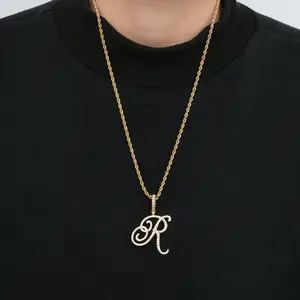 Unisex Hip Hop gioielli in lega materiale oro e argento placcato zircone collana lettera inglese