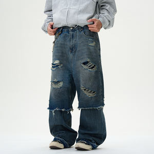 Pantaloni da uomo con doppio <span class=keywords><strong>sartoriale</strong></span> Jeans pesanti strappati Jeans da uomo Vintage blu alla <span class=keywords><strong>moda</strong></span> - Product Image 2