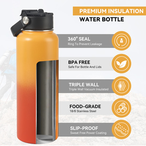 Botella de Agua Aislada al Vacío de Acero Inoxidable de 40 oz, Doble Pared, Tapa Abatible Antideslizante, Taza de Viaje, Diseño Moderno, Color Degradado - Product Image 4