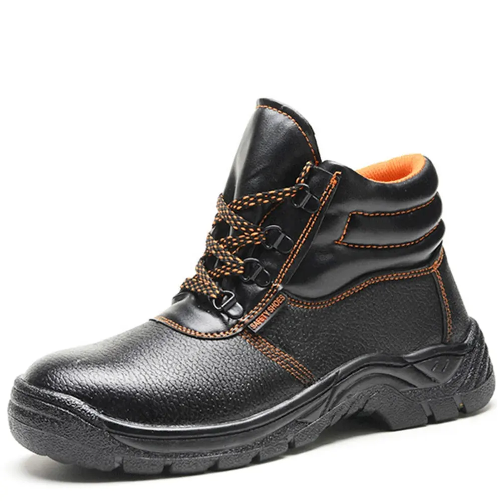 Steel Toe Men Safety Shoes, Anti-smash Anti-puncture Men Work Boots Support Wholesale and Customized Cheap PU Leather Black