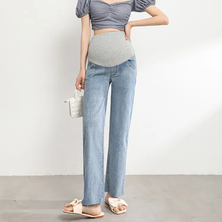Großhandel Büro Jeans unterbett lockere Jeggings beschädigte Mutterschaft Jeans bequeme Stretch Schwangerschaftskleidung Hosen für Damen