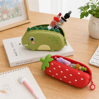 Trousse à crayons en silicone Pop It Fidget Dinosaure Pastèque Aubergine avec fermeture éclair, Kawaii, personnalisable pour étudiant, pochette de rangement pour stylos