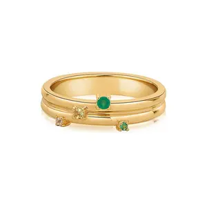 Milskye dainty fashion jewelry 18k gold irregular emerald peridot green onyx white topaz double layer ring