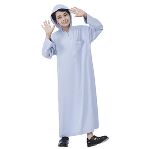 Oriente Medio poliéster islámico niños Thobe Thawb Color sólido manga larga <span class=keywords><strong>cremallera</strong></span> Sudadera con capucha Abaya <span class=keywords><strong>Bata</strong></span> para niños étnicos musulmanes árabes - Product Image 6