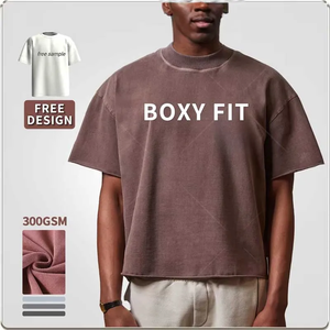 Camiseta de Hombre Estilo Urbano, Corte Cuadrado, Algodón Peinado 280gsm, Cuello Redondo, Hombros Caídos, Estilo Vintage Lavado Ácido - Product Image 1