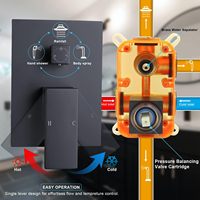 Système de douche thermostatique multifonction complet noir mat 16 pouces avec jets en laiton, commande par interrupteur, pluie douce, hôtel