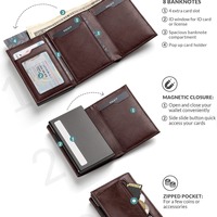 Dompet Kartu Kulit Asli Crazy Horse Coklat Vintage Logo Kustom, Tipis, Anti RFID, Tebal 20mm, Bergaya untuk Kartu Bank, Belanja, dan Kredit