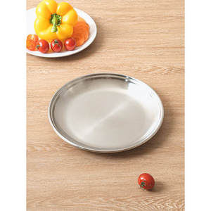 Assiette à salade en acier inoxydable personnalisable de 21 cm, plat bas circulaire durable pour les collations et les fêtes, métal poli - Product Image 1