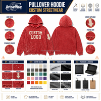 Sweat à capuche personnalisé pour homme, rouge délavé, avec motif étoile, impression de lettres sur le devant, patch flèche sur la manche, ourlet vieilli, OEM ODM