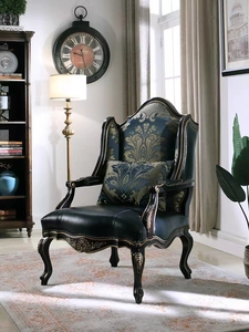 Kursi Sofa tunggal kayu polos gaya Eropa, kursi santai sandaran tinggi bahan kulit Retro, kursi sandaran kaki untuk ruang tamu - Product Image 6